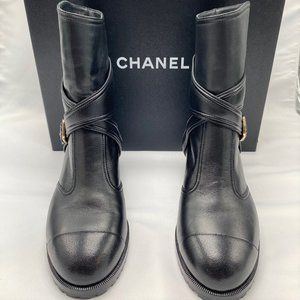 Chanel Black Lambskin Short Boots